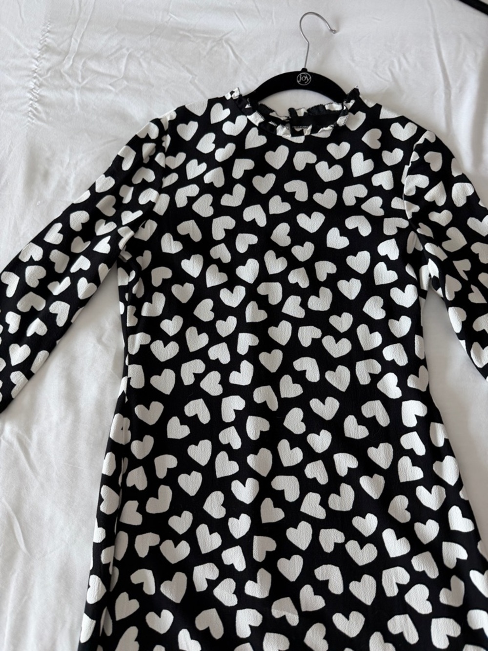 Kate Spade Heart Print Mini Dress XS | Black White Shift Valentine Date Dress - Picture 3 of 14